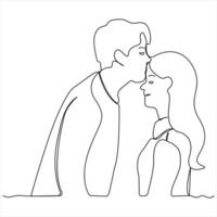 Continuous single line drawing of couple kissing outline vector illustration