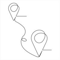 Continuous single line art drawing of route location concept pointers travel vector illustration