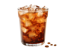 ai généré glacé café avec la glace cubes sur Haut isolé sur transparent Contexte. rafraîchissant boisson avec nettoyer Contexte. génératif ai png