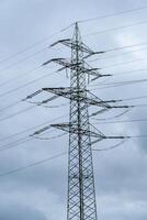 high voltage pylon in front of a cloudy sky photo