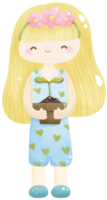 Girl holding plant in pot png