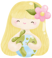 Girl hugs planet Earth png