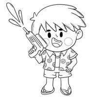 Thai kid in native costume Playing with water on Songkran day vector