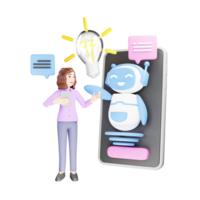 Woman Generating Ideas with AI Bot - 3D Character Illustration png