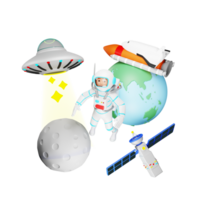 3d illustrazione di personaggio con ufo navicella spaziale png