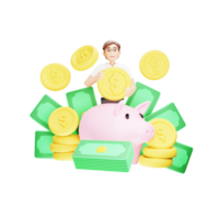 économie argent 3d personnage illustration png