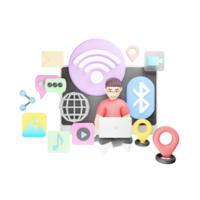 WiFi Connection - 3D Character Illustration for Internet Access png