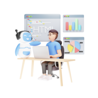 Ai Robot Helping Person to do Coding - 3D Character Illustration png