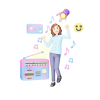3d personaggio illustrazione di ragazza danza su musica png