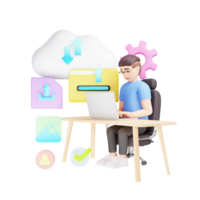 File Uploading 3D Character Illustration in Technology and Data Transfer png