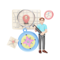 trouver emplacement 3d personnage illustration, explorant la navigation png