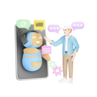 Man Talking to an AI Chatbot - 3D Character Illustration png