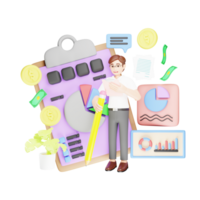 employé en train de préparer affaires rapport - 3d personnage illustration png