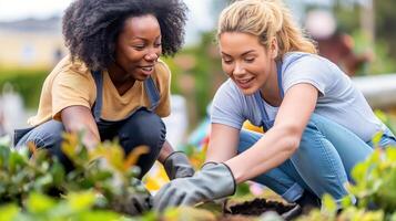 AI generated Cultivating Change, Diverse Women Volunteers Collaborating at a Community Garden, Generative AI photo