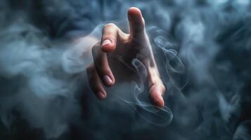 AI generated Shrouded in Mystery, Terror in the Mist, Sinister, Creepy Hand Reaching from the Smoke, Generative AI photo