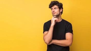 AI generated Inside the Thoughtful Mind, A Man with Hand on Chin in Deep Thought, Power of Curiosity, Generative AI photo