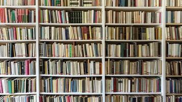 ai generado más allá el estante para libros, sueño biblioteca, pared de libros, un mundo de conocimiento, generativo ai foto