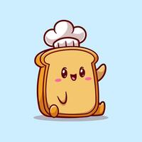 Cute Bread Chef Waving Hand Cartoon Vector Icon Illustration. Food Object Icon Concept Isolated Premium Vector. Flat Cartoon Style