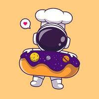 linda astronauta cocinero con rosquilla espacio dibujos animados vector icono ilustración. Ciencias comida icono concepto aislado prima vector. plano dibujos animados estilo