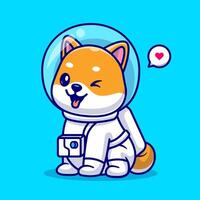 Cute Shiba Inu Dog Astronaut Sitting Cartoon Vector Icon Illustration. Animal Science Icon Concept Isolated Premium Vector. Flat Cartoon Style