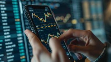 AI generated A financial analyst checking the recent stock exchange trends using the smartphone photo