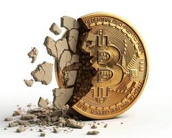 AI generated A broken or cracked Bitcoin. Concept of a cryptocurrency market crisis photo