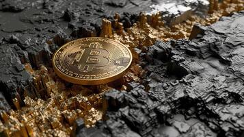 AI generated A broken or cracked Bitcoin. Concept of a cryptocurrency market crisis photo