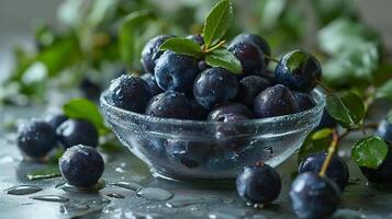 AI generated Bowl with fresh Brazilian Acai Berry fruits photo