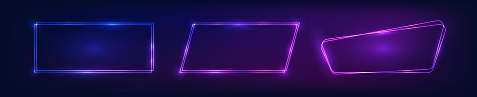 Set of neon double frames with shining effects vector