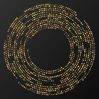 Abstract gold glowing halftone dotted background. Gold glitter pattern in circle form. Circle halftone dots. Vector illustration