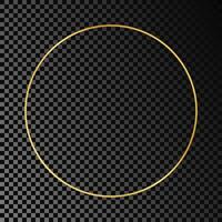 Gold glowing circle frame isolated on dark background. Shiny frame with glowing effects. Vector illustration.