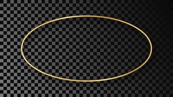 Gold glowing oval shape frame with shadow isolated on dark background. Shiny frame with glowing effects. Vector illustration.