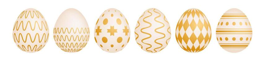 Set of six gold Easter eggs vector