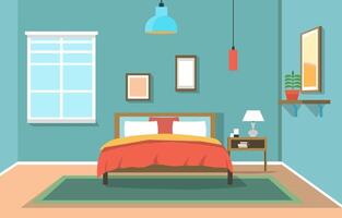 Flat Design of Bedroom with Bed Furniture Window in Simple House vector