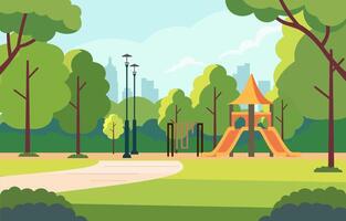 Flat Design Illustration of Slide in City Park with Green Trees vector