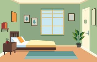 Flat Design of Bedroom with Bed Furniture Window in Simple House vector