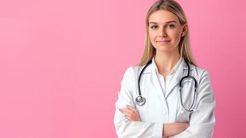 AI generated Confident and Compassionate, Smiling Female Doctor Standing Proud with Arms Crossed, Generative AI photo