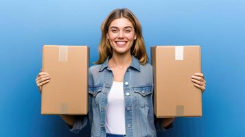 AI generated Effortless Moving, Young Women Carrying Boxes, Boxing Up and Moving On, Generative AI photo