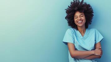 AI generated Dedication and Compassion, Happy Black Nurse in Scrubs Making a Difference in Healthcare, Generative AI photo