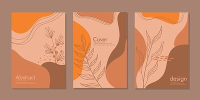 Botanical cover vector set. Hand drawn floral template line art background for notebooks, planners, brochures, books, catalogs, wall art.