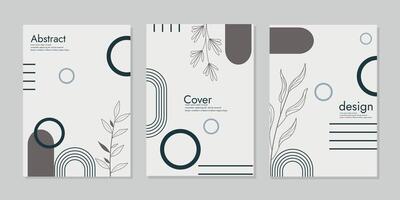 annual report cover set. Hand draw template leaves and line art background and abstract shape. Abstract Plant Art design for Brochure, AnnualReport, Magazine, Poster, Corporate Presentation, Flyer vector