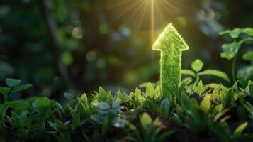 AI generated Upward-Pointing Grass Arrow, Positive Environmental, Sustainable Eco-friendly Growth, Generative AI photo