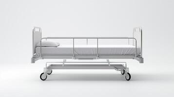 AI generated From Sickness to Recovery, Empty Hospital Bed on White Background, Generative AI photo