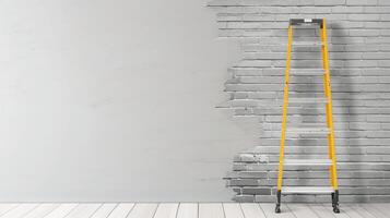 AI generated Unfinished Construction, Half White Plaster and Brick Wall with a Ladder, Generative AI photo