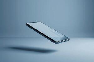 AI generated An isolated sleek modern smartphone is gracefully levitating through the air. photo