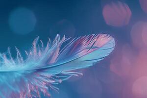 AI generated An isolated single feather delicately captured against a blurred background, showcasing its intricate structure and natural beauty. photo