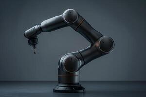 AI generated A sleek robotic arm stands ready against a gray backdrop, highlighting the future of automation. photo