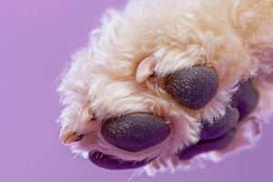 AI generated An isolated close up of a standard poodles paw against a vibrant purple background. photo