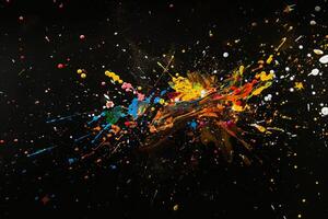 AI generated An isolated vibrant spray of paint splatters against a deep black background, creating a vivid and dynamic visual display. photo