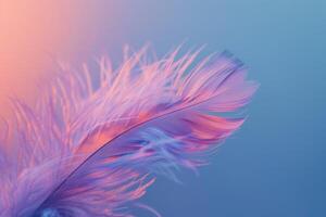 AI generated A delicate pink feather with intricate details, set against a vibrant blue background. photo